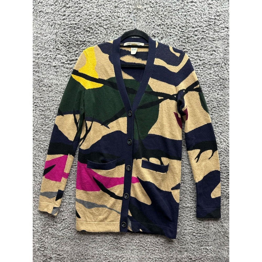 Diane Von Furstenberg Multicolor Abstract Pattern Long Sweater Womens Size S